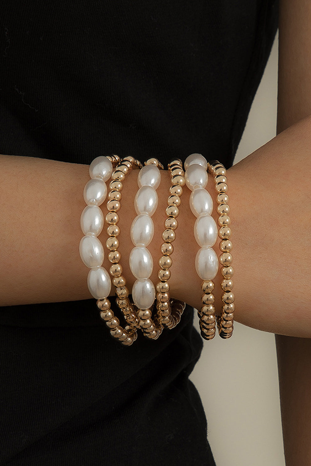 Gold Plated Pearl Beaded 6 Pcs Bracelet Set Gold ONE SIZE Alloy Bracelets - Tophatter Daily Deals