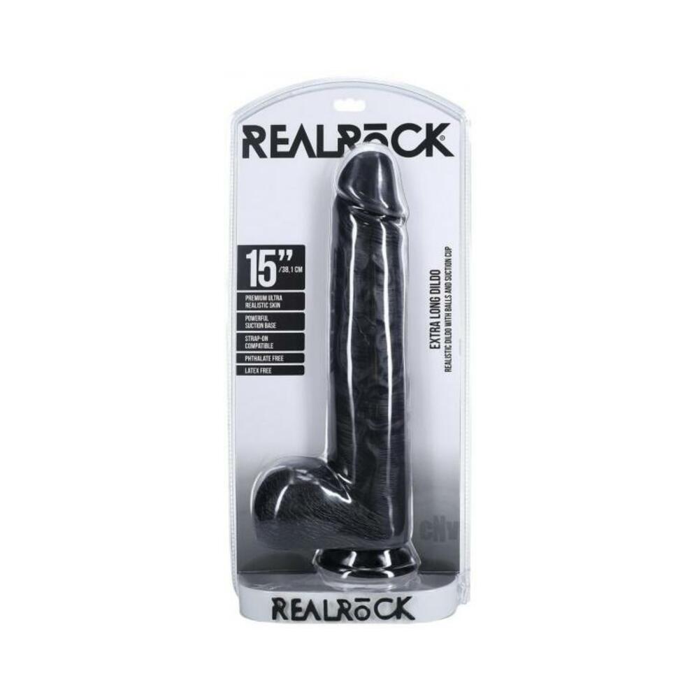 Realrock Extra Long 15 In. Dildo With Balls Black - Tophatter Daily Deals