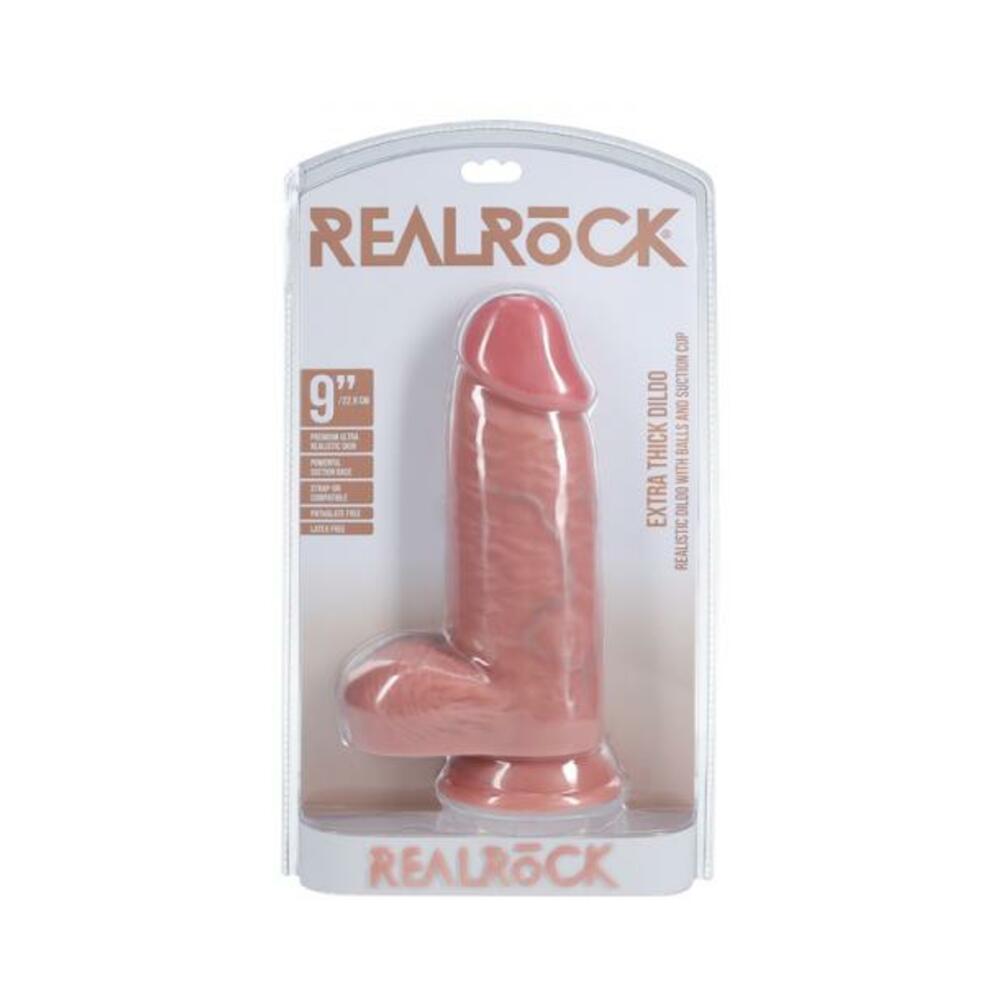 Realrock Extra Thick 9 In. Dildo With Balls Beige - Tophatter Daily Deals