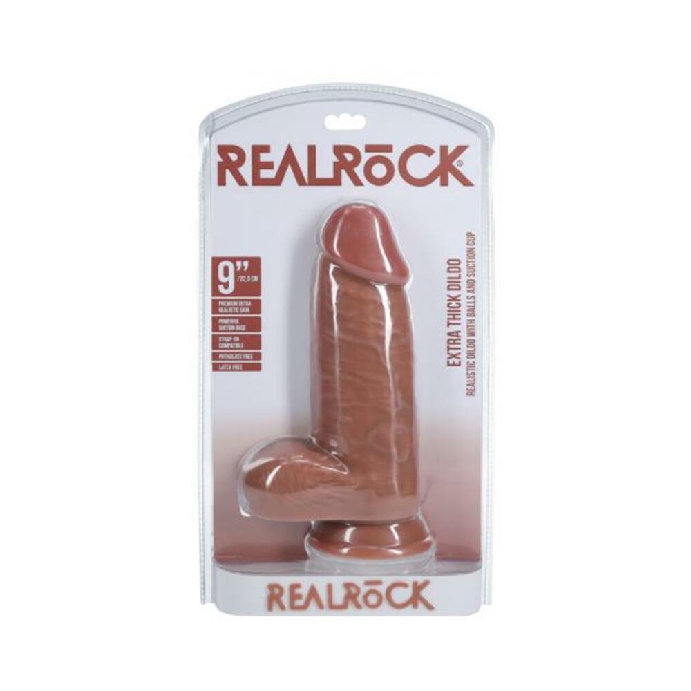 Realrock Extra Thick 9 In. Dildo With Balls Tan - Tophatter Daily Deals
