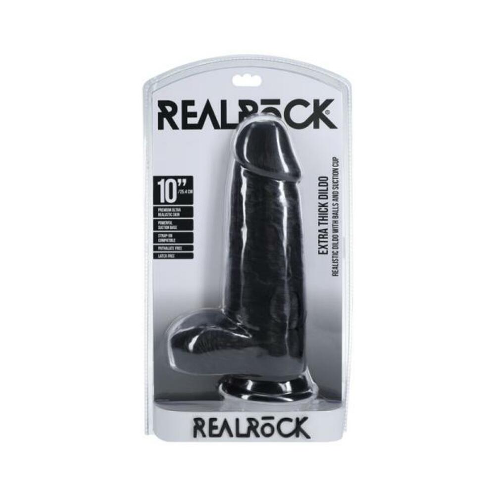 Realrock Extra Thick 10 In. Dildo With Balls Black - Tophatter Daily Deals