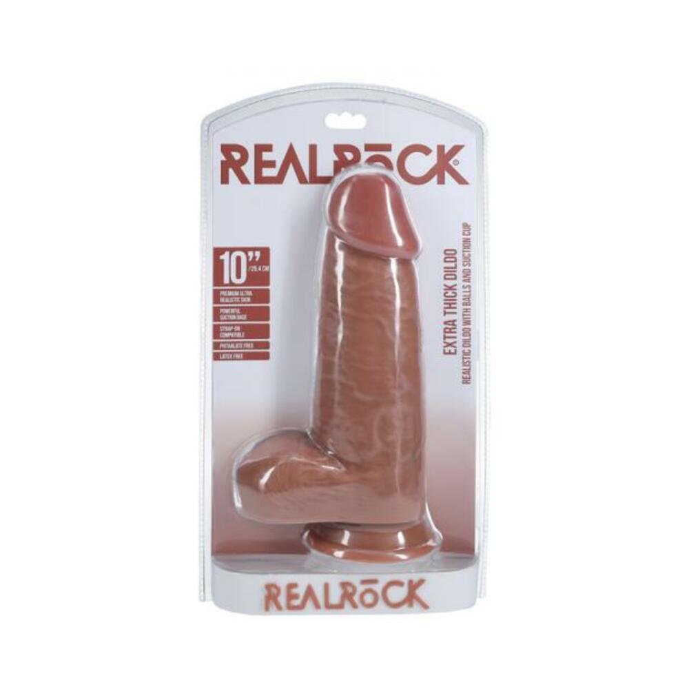 Realrock Extra Thick 10 In. Dildo With Balls Tan - Tophatter Daily Deals