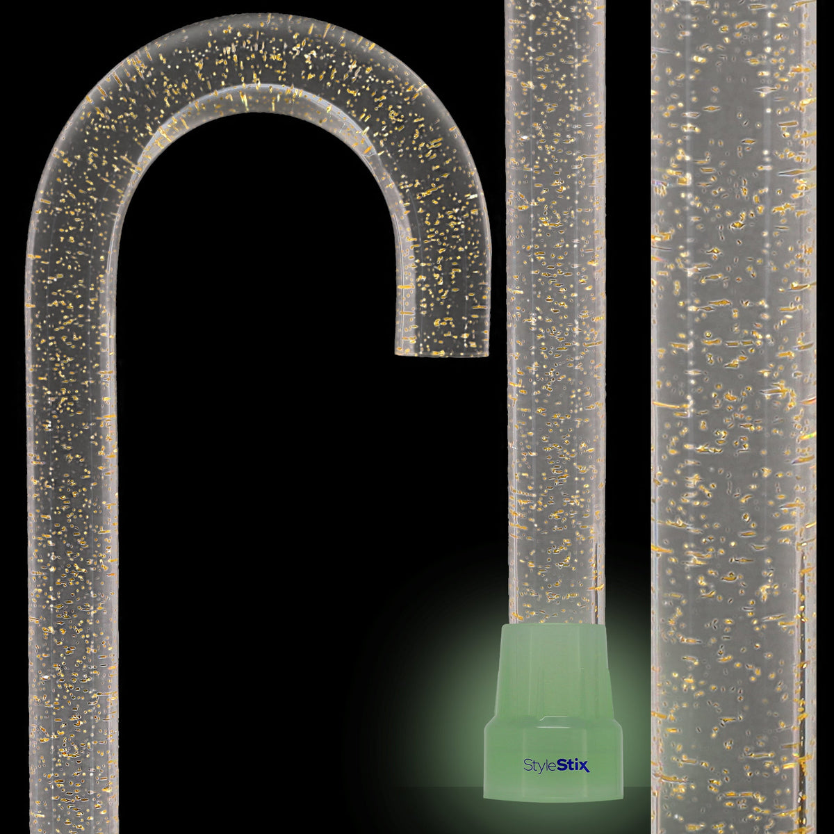 Golden Shimmer Cane: Gold Sparkles in Invisible Clear Shaft Clear Lucite Walking Canes - Tophatter Daily Deals