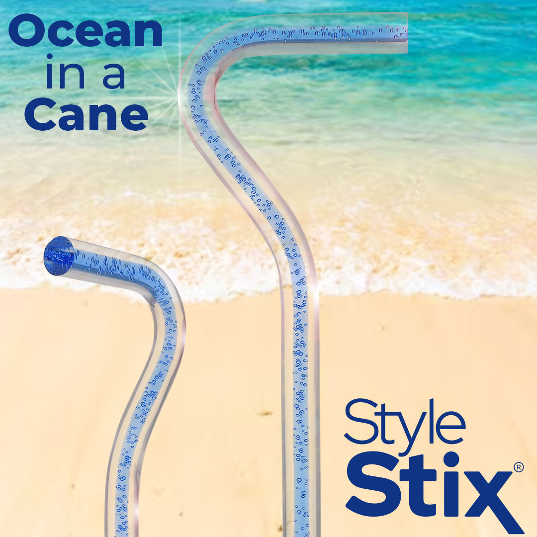 Clear Ocean Cane: Blue Streak w/ Floating Bubbles in Clear Shaft Clear Lucite Walking Canes - Tophatter Daily Deals