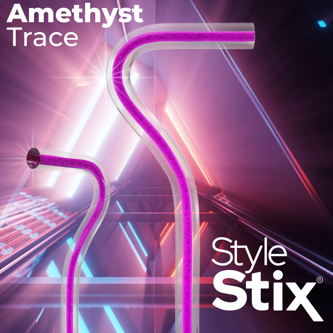 Amethyst Trace Cane: Purple Streak w/ Floating Bubbles in Clear Shaft Clear Lucite Walking Canes - Tophatter Daily Deals