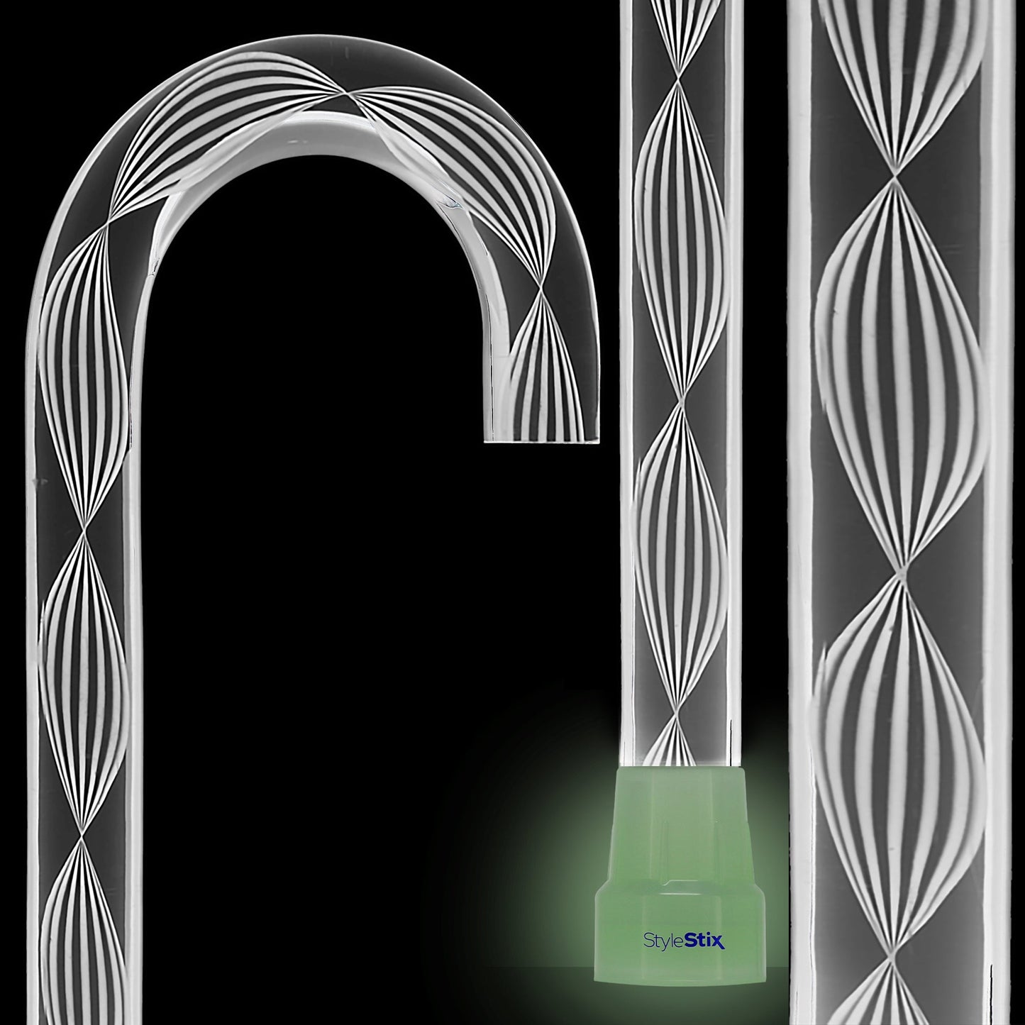 Alabaster Helix Cane: White Twists in Invisible Clear Shaft Clear Lucite Walking Canes - Tophatter Daily Deals