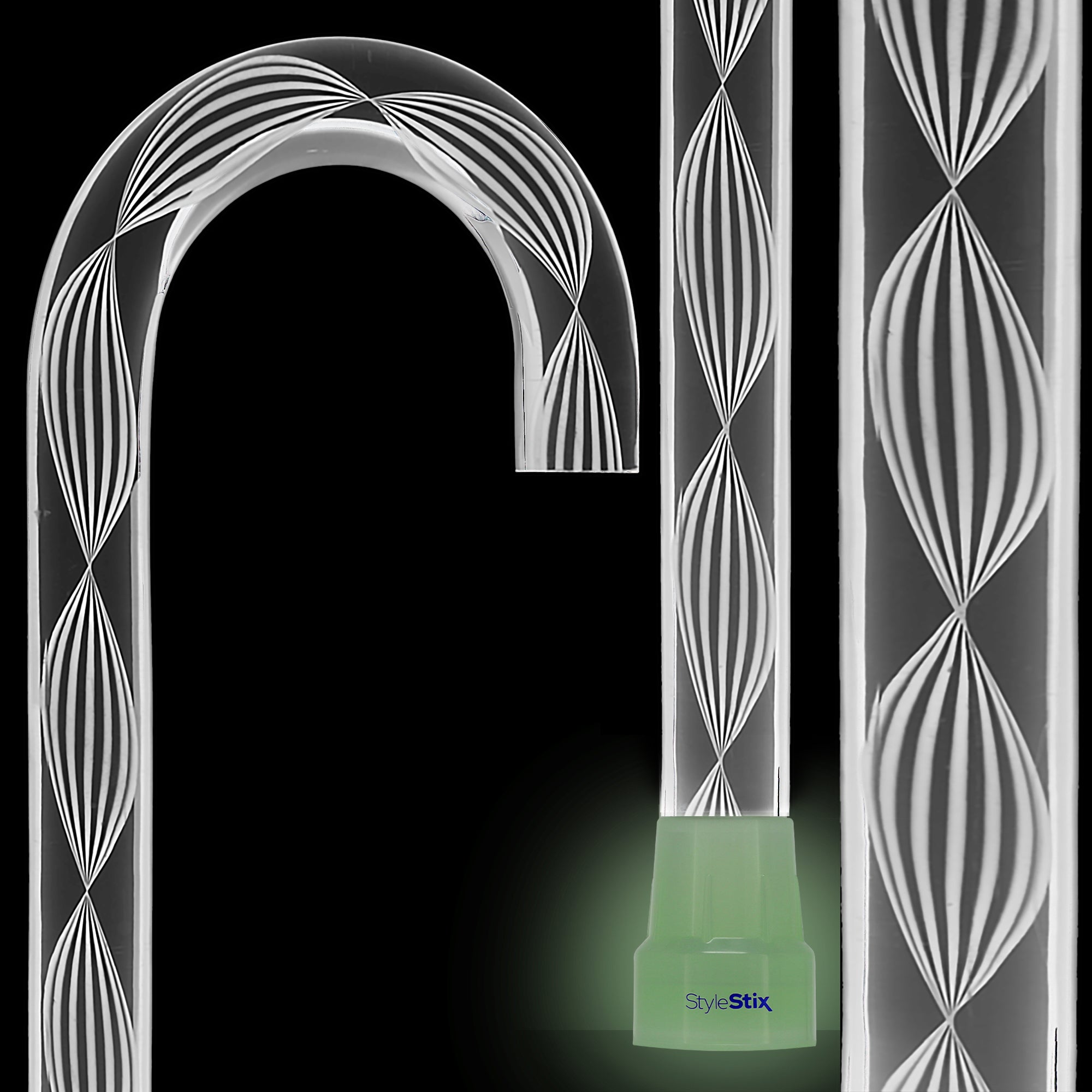 Alabaster Helix Cane: White Twists in Invisible Clear Shaft Clear Lucite Walking Canes - Tophatter Daily Deals