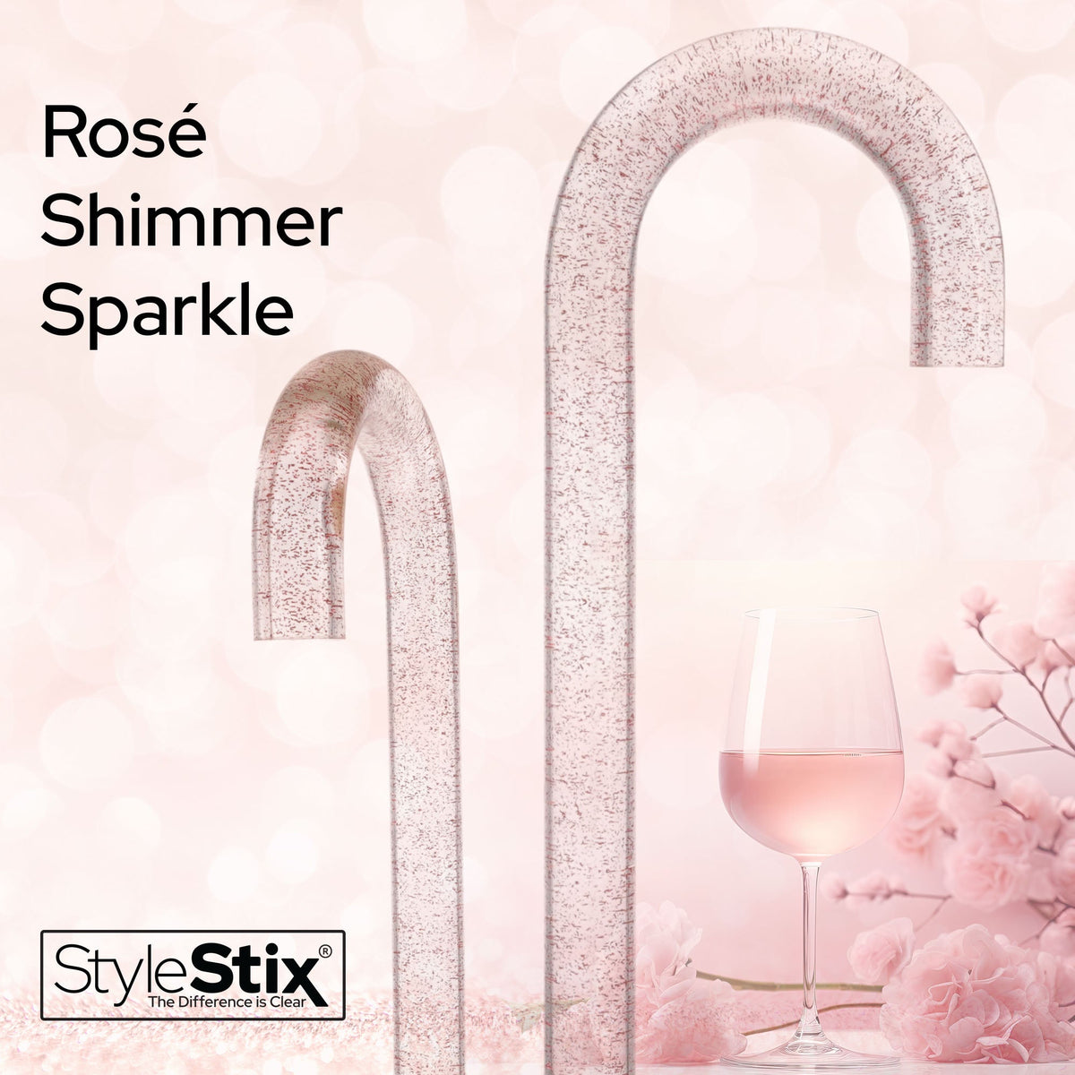 Rosé Shimmer Sparkle Cane: Pink Sparkles in Invisible Clear Shaft Clear Lucite Walking Canes - Tophatter Daily Deals