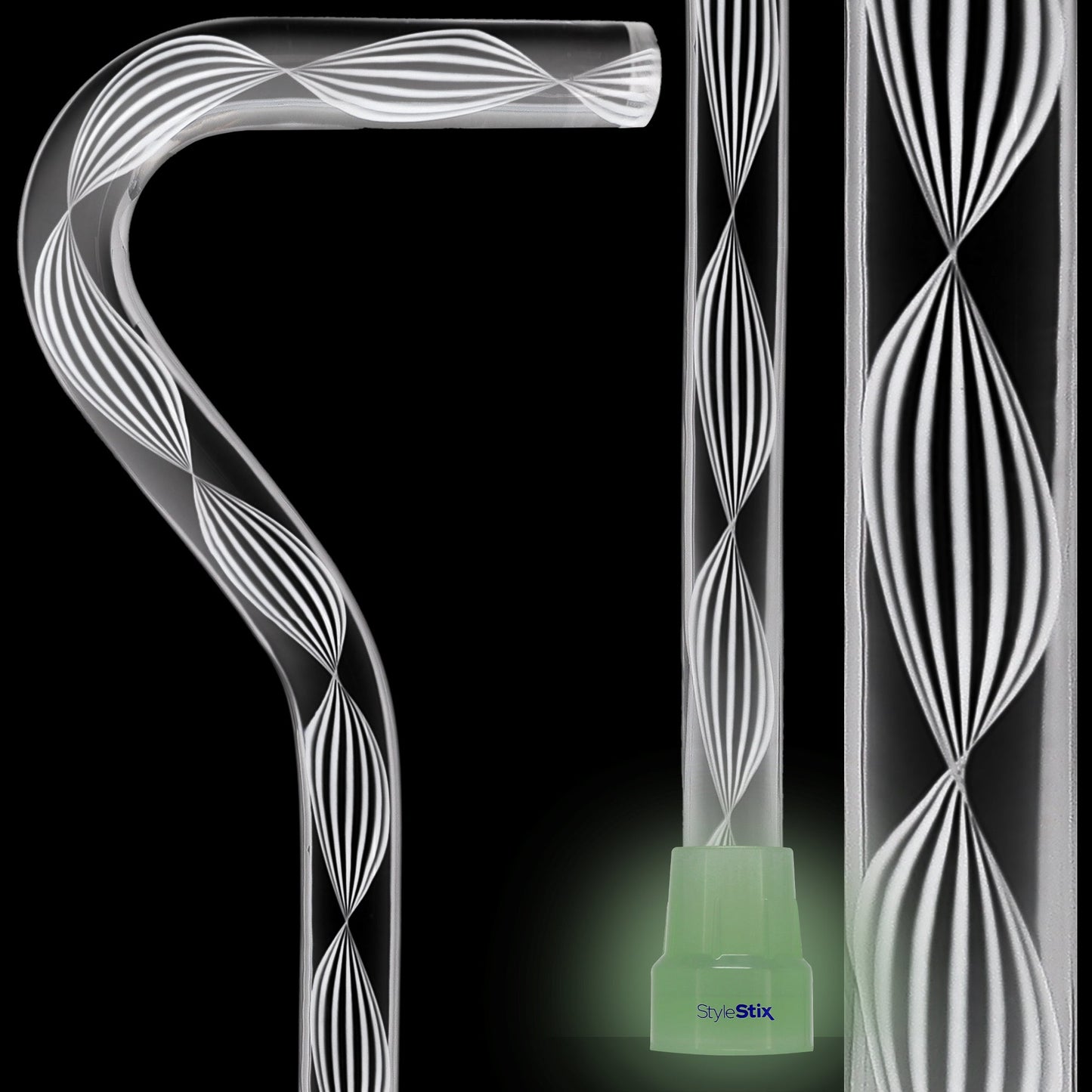 Alabaster Helix Cane: White Twists in Invisible Clear Shaft Clear Lucite Walking Canes - Tophatter Daily Deals