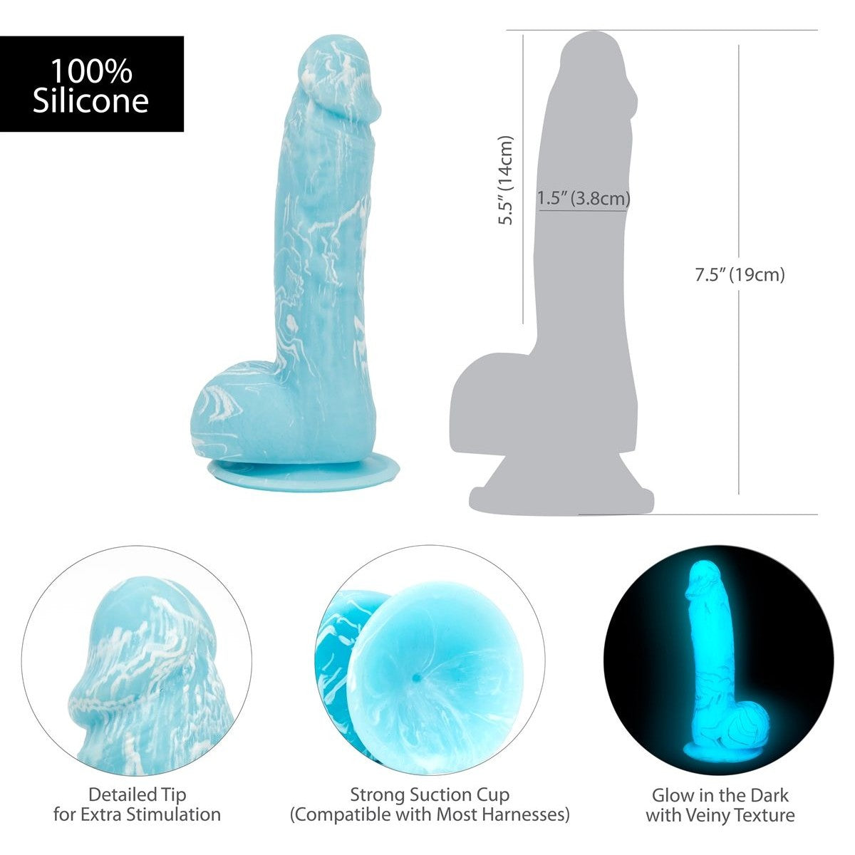 Addiction Luke 7.5" Silicone Dildo in Blue Realistic Dildo - Tophatter Daily Deals
