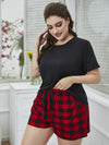 Plus Size Round Neck Tee Shirt and Plaid Shorts Lounge Set Loungewear Sets - Tophatter Daily Deals