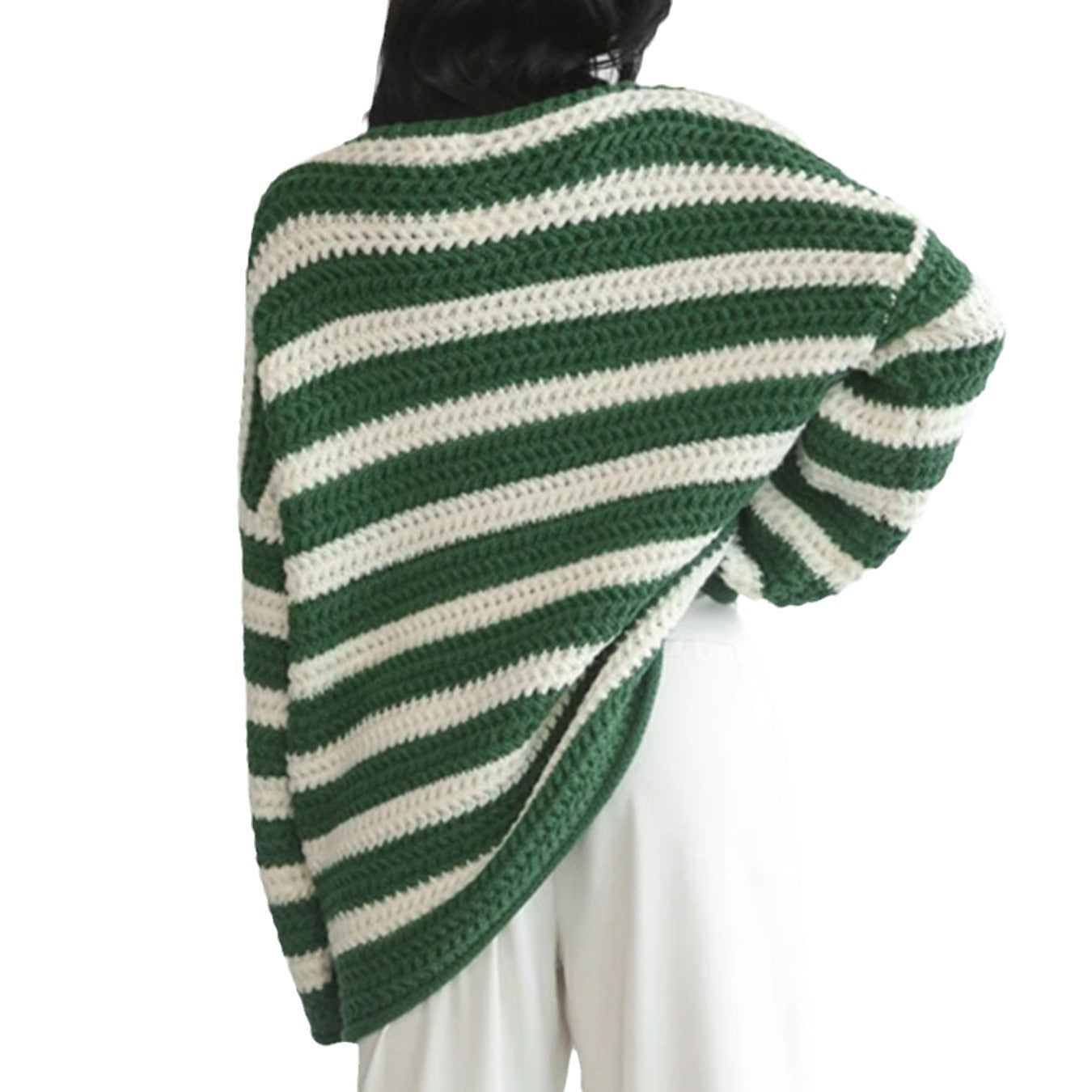 Oversized Women Off Shoulder Sweater - Striped Knit Casual 3D Changing Face Moving Picture Frame - Tophatter Daily Deals