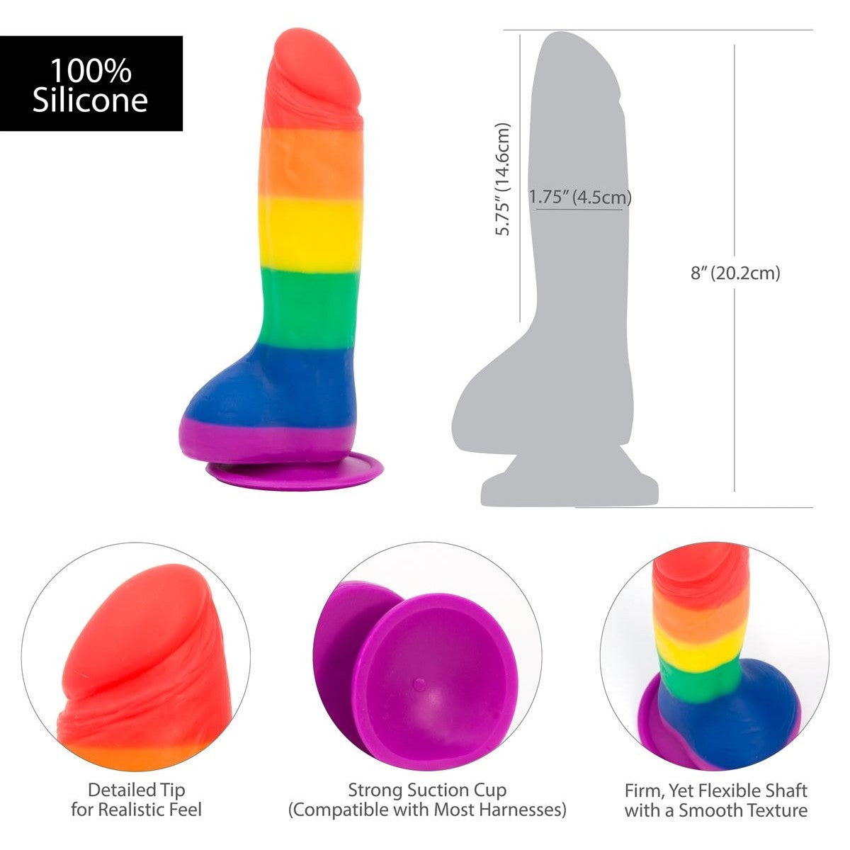 Addiction Justin 8" Silicone Dildo in Rainbow Realistic Dildo - Tophatter Daily Deals