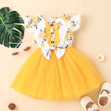 Baby Girl Printed Mesh Dress Sweet And Cute Flying Sleeves 0 - Tophatter Daily Deals