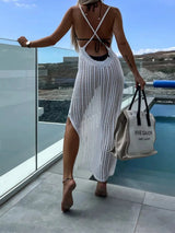 Openwork Slit Cutout Wide Strap Dress Casual Dresses - Tophatter Daily Deals