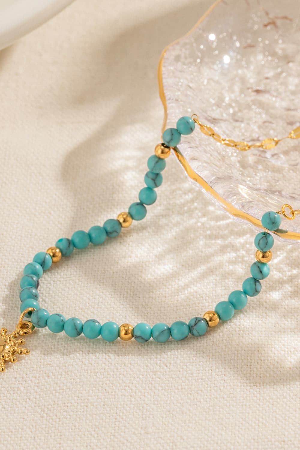 Turquoise Beaded 18K Gold-Plated Sun Shape Pendant Necklace Necklaces - Tophatter Daily Deals