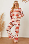 Striped Geometric Top and Pants Lounge Set Loungewear Sets - Tophatter Daily Deals