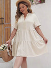 Plus Size Lace Detail Notched Short Sleeve Dress Casual Dresses - Tophatter Daily Deals