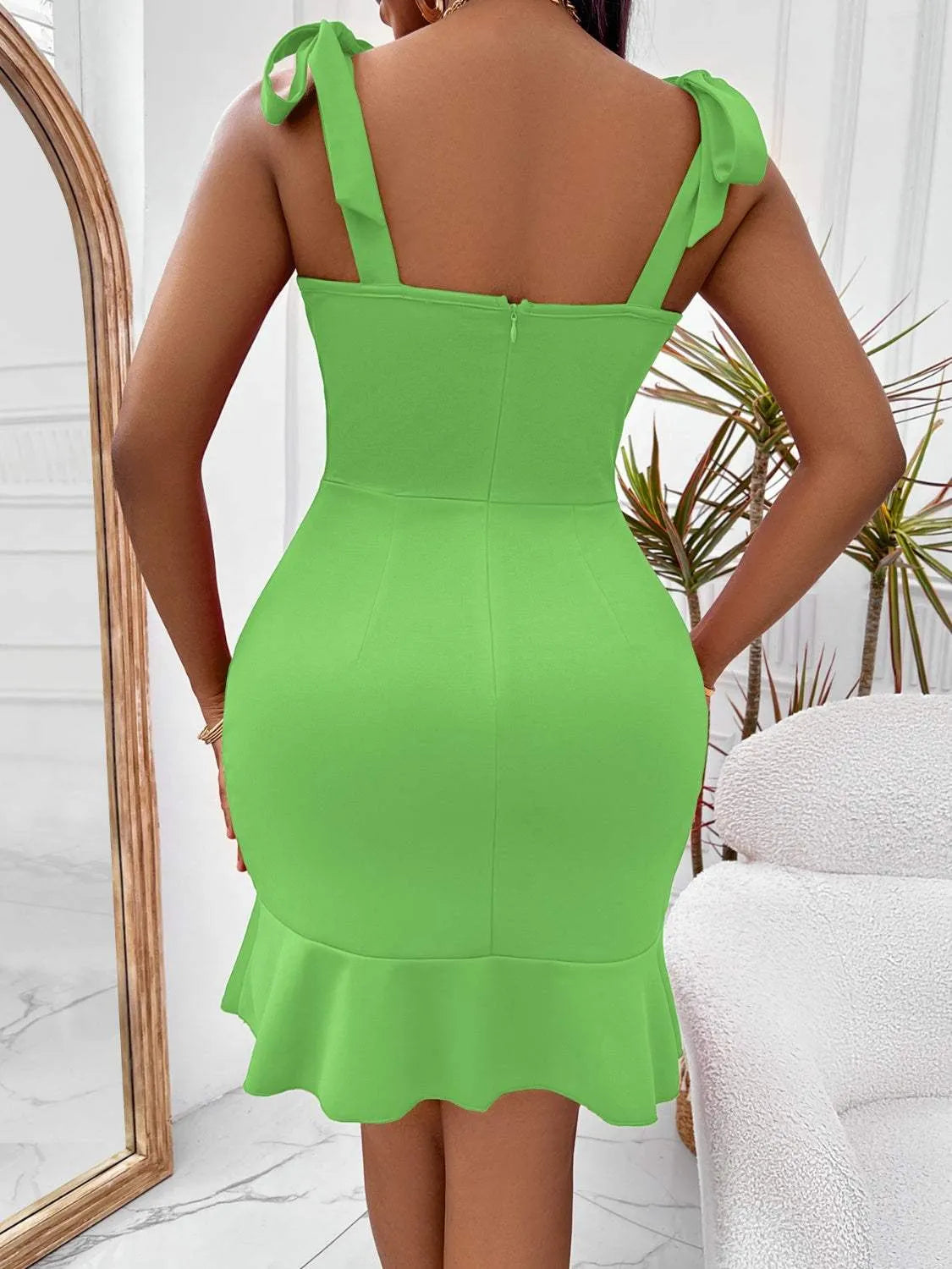 Tie-Shoulder Sweetheart Neck Ruffled Dress Cocktail Dresses - Tophatter Daily Deals