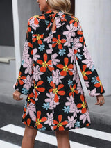 Floral Mock Neck Balloon Sleeve Dress Casual Dresses - Tophatter Daily Deals