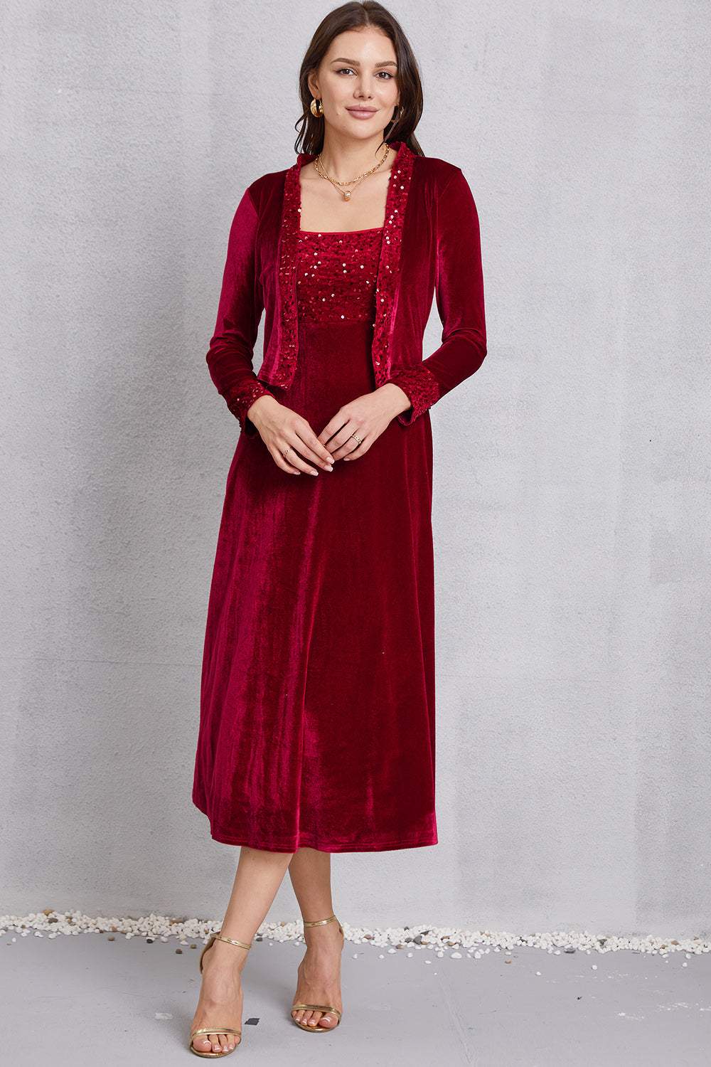 Sequin Long Sleeve Midi Dress Cocktail Dresses - Tophatter Daily Deals