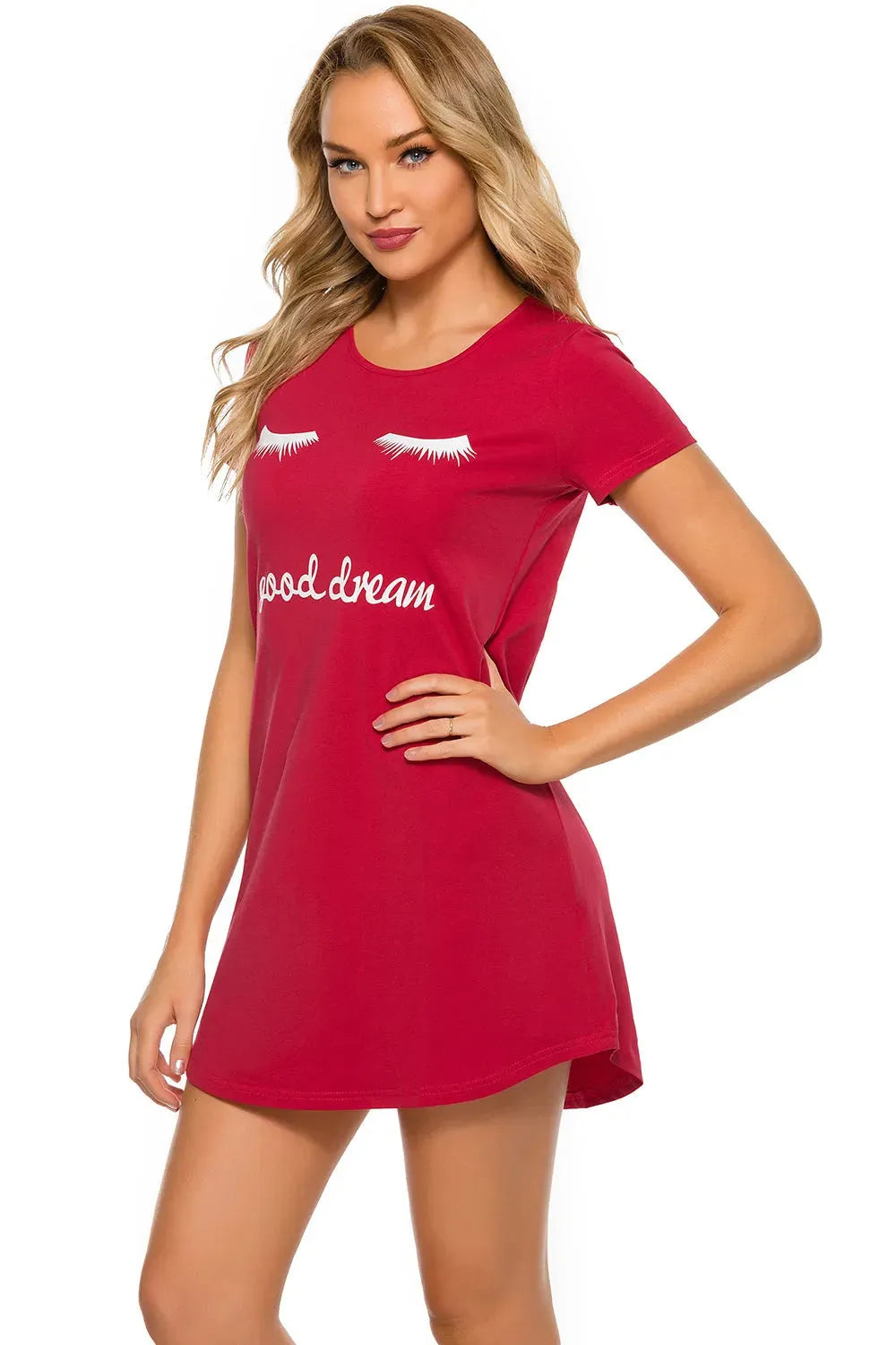 Graphic Round Neck Short Sleeve Lounge Dress Sleep Dresses - Tophatter Daily Deals