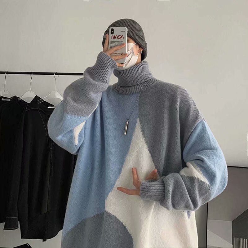 Warm Men Turtleneck Sweater - Oversized Polyester Knit 3D Changing Face Moving Picture Frame - Tophatter Daily Deals