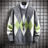 Soft Men's Sweater - Round Neck Argyle, Acrylic, Winter Grey 3D Changing Face Moving Picture Frame - Tophatter Daily Deals