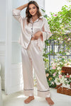 Contrast Piping Button-Up Top and Pants Pajama Set Loungewear Sets - Tophatter Daily Deals