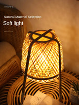 Bamboo Woven Decorative Table Lamp Creative Bedroom Bedside Lamp 0 - Tophatter Daily Deals