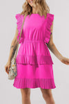 Ruched Round Neck Cap Sleeve Mini Dress Fuchsia Pink Casual Dresses - Tophatter Daily Deals