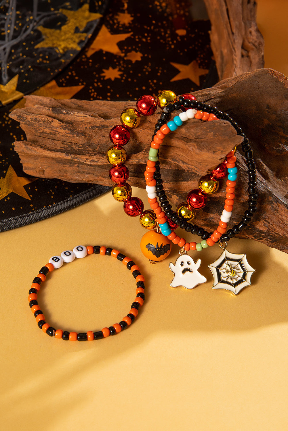 Orange 4pcs Halloween Ghost Spider Web Beaded Bracelet Set Bracelets - Tophatter Daily Deals