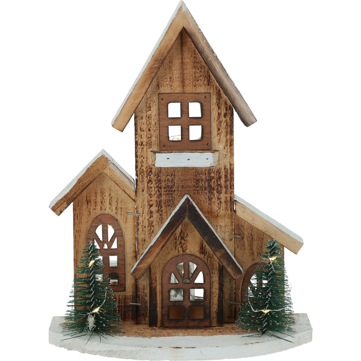 LED Wooden Christmas House with Trees | Light-Up Nordic House Ornament LED Light - Tophatter Daily Deals