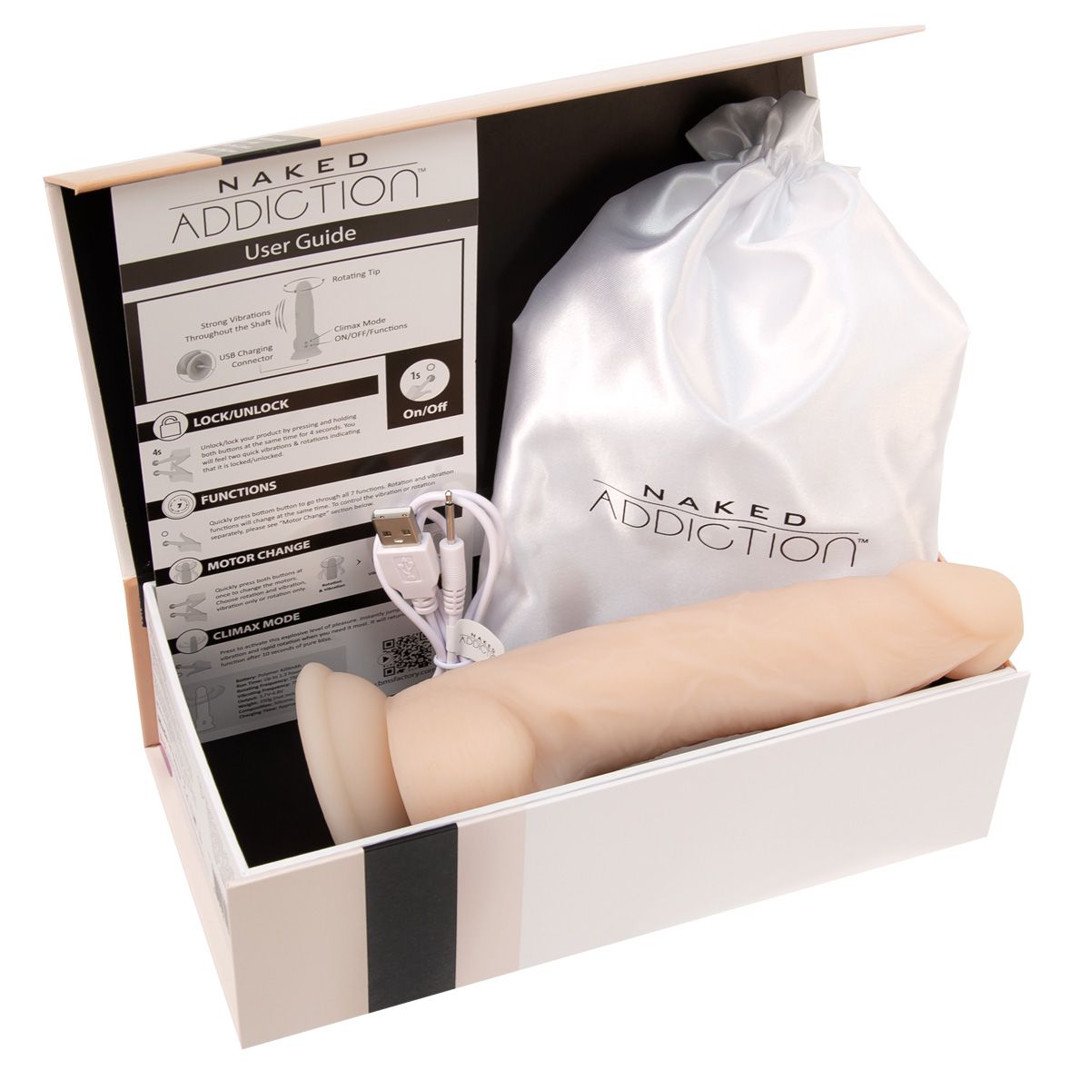 Naked Addiction Vibrating & Rotating 8" Dildo in Ivory Realistic Vibrating Dildo - Tophatter Daily Deals