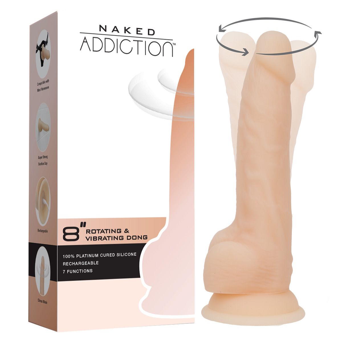 Naked Addiction Vibrating & Rotating 8" Dildo in Ivory Realistic Vibrating Dildo - Tophatter Daily Deals