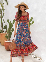 Floral Flounce Sleeve Midi Dress Navy Casual Dresses - Tophatter Daily Deals