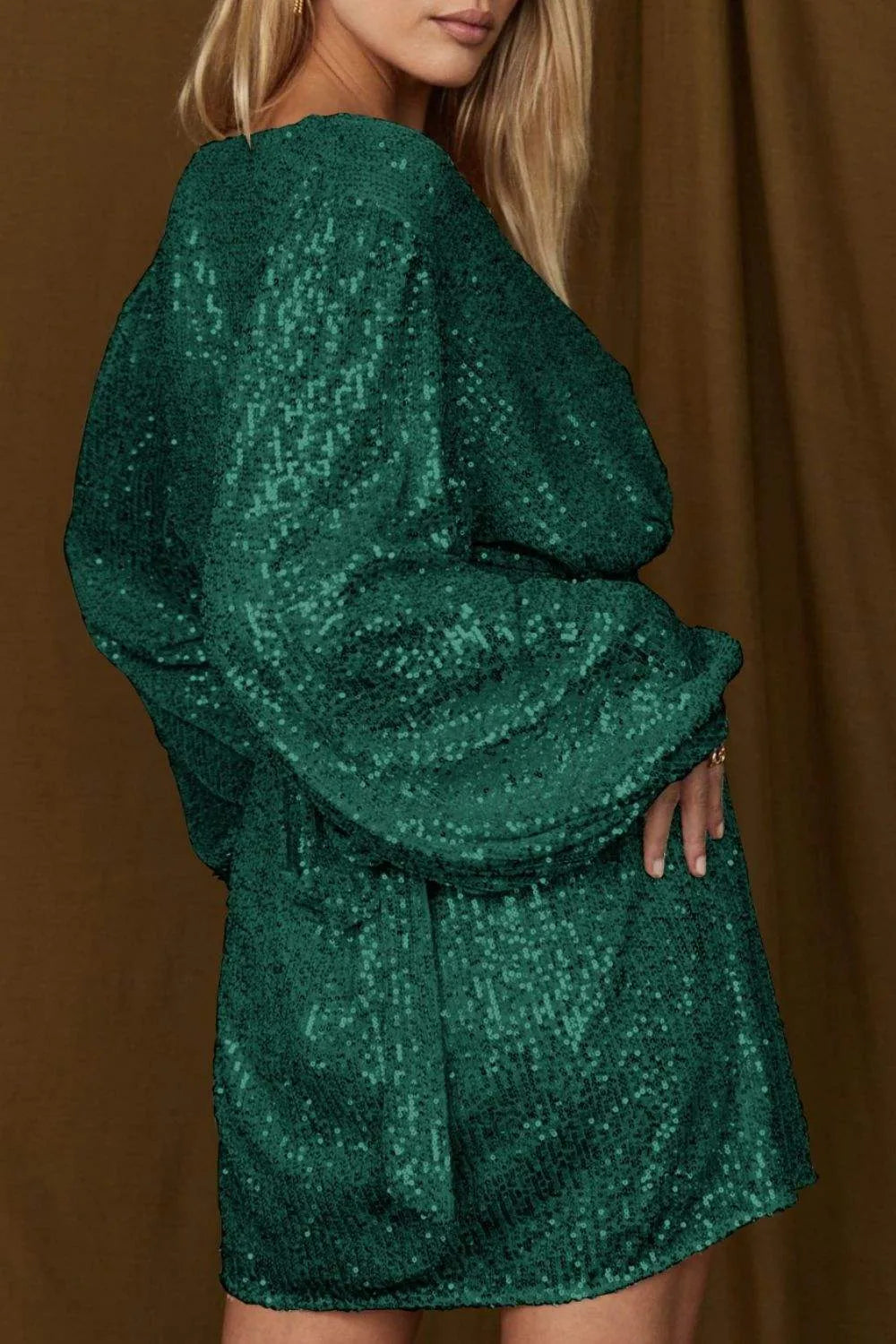 Sequin Surplice Tie Waist Mini Dress Cocktail Dresses - Tophatter Daily Deals