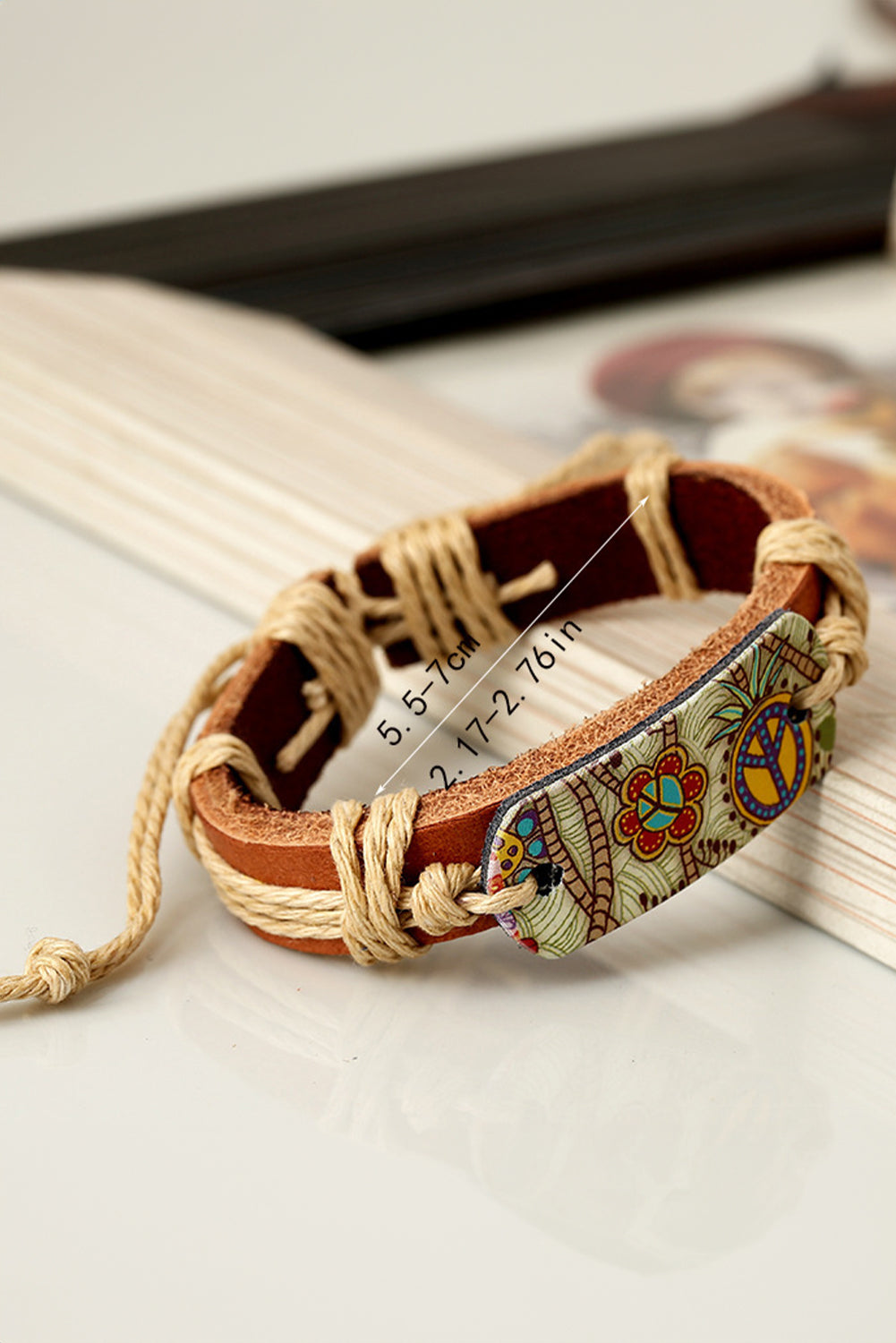 Cinnamon Vintage Boho Floral Printed Braided Rope Leather Bracelet Bracelets - Tophatter Daily Deals