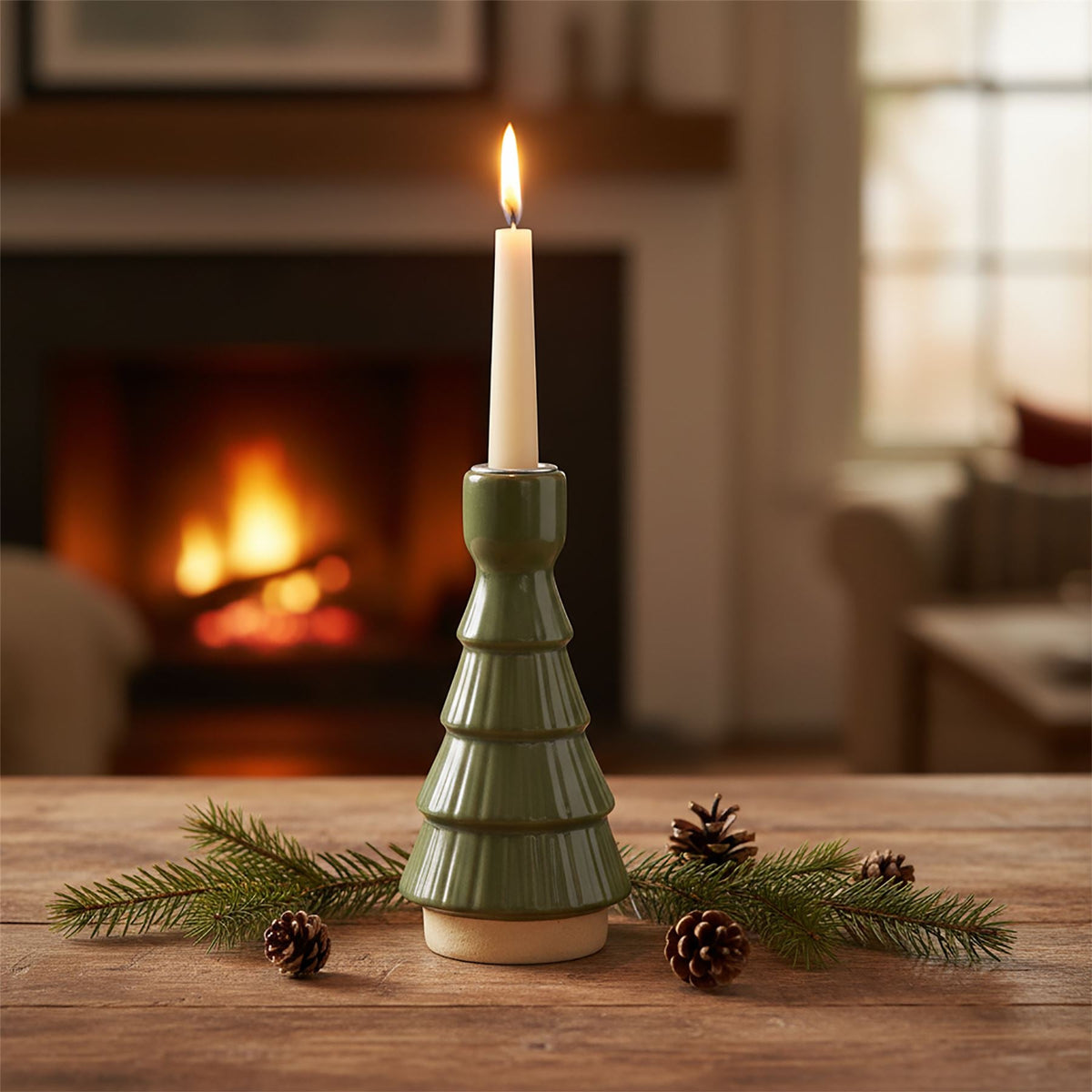 Christmas Tree Candle Holder, 16cm Green Candlestick Holder with Metal Cup Candle Holder - Tophatter Daily Deals