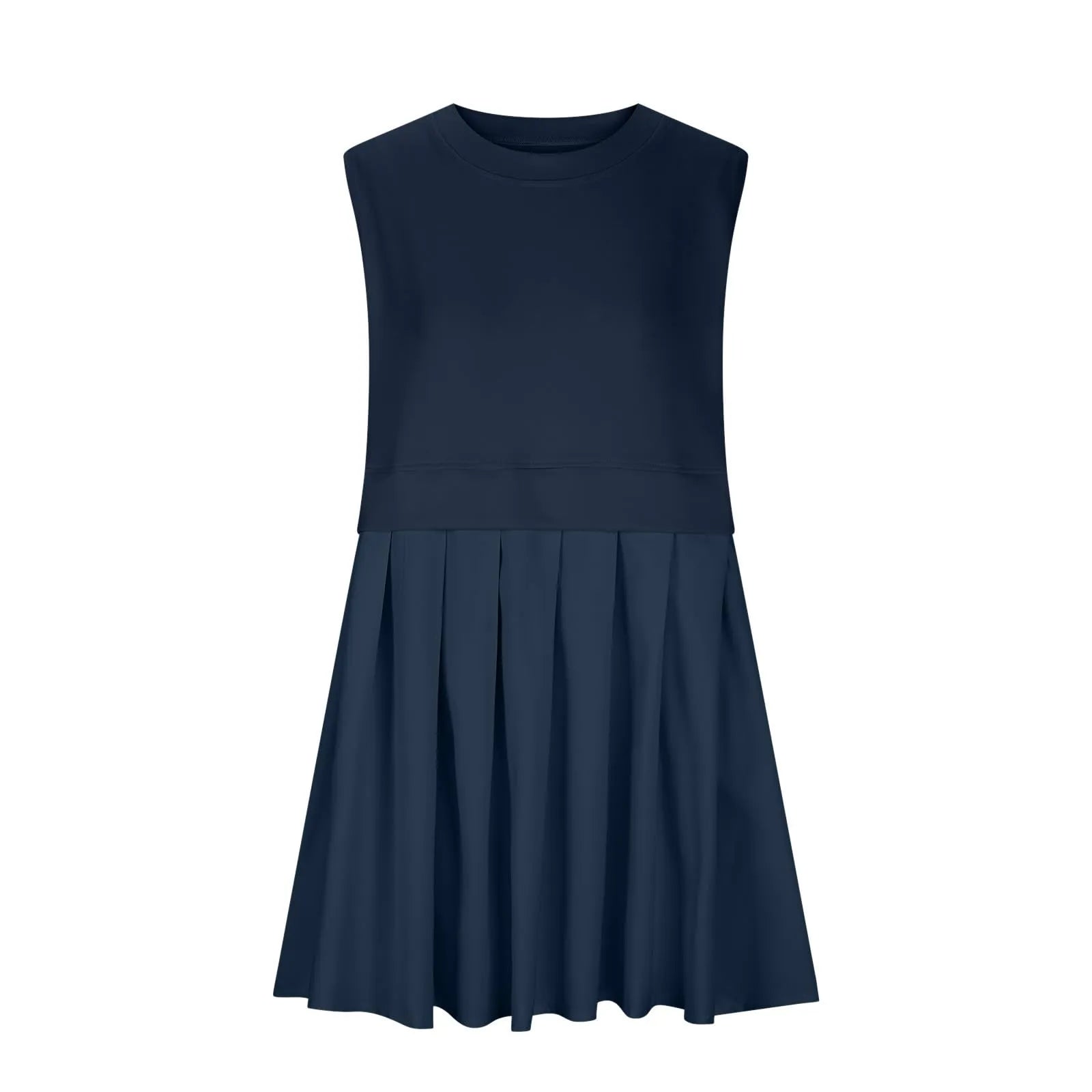 Pleated Round Neck Sleeveless Mini Dress Casual Dresses - Tophatter Daily Deals