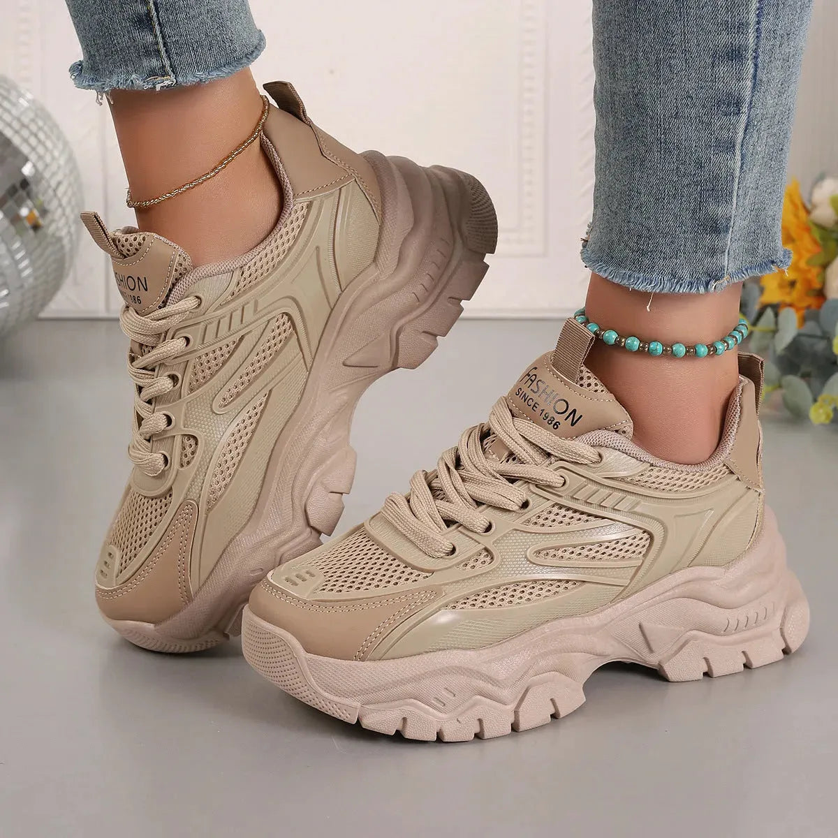 Fashion 1986™ Breathable Women's Sneakers Khaki Sneakers - Tophatter Daily Deals