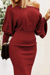 Ruched Lantern Sleeve Dress Wine Casual Dresses - Tophatter Daily Deals