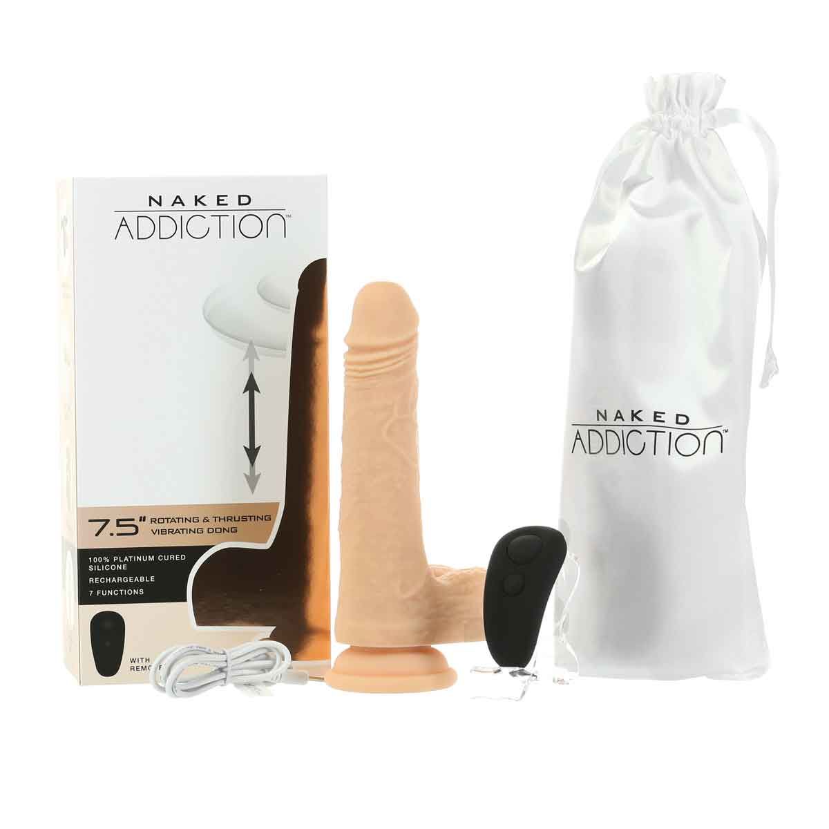 Naked Addiction The Freak Thrusting, Vibrating & Rotating Ivory Dildo 7.5" with Remote Realistic Vibrating Dildo - Tophatter Daily Deals