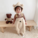 Baby Jumpsuit Autumn And Winter Plus Velvet Baby Clothing Bear Suspenders 0 - Tophatter Daily Deals