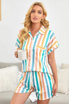 Striped Button-Up Shirt and Shorts Lounge Set Multicolor Loungewear Sets - Tophatter Daily Deals