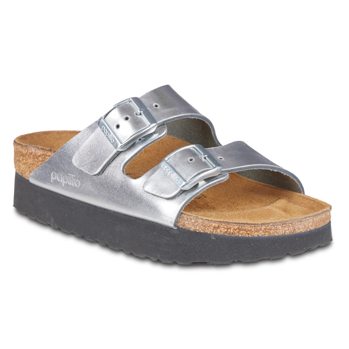 Birkenstock Women's Papillio Arizona Platform Natural Leather Sandals Metallic Silver Medium Narrow Footwear - Tophatter Daily Deals