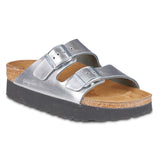 Birkenstock Women's Papillio Arizona Platform Natural Leather Sandals Metallic Silver Medium Narrow Footwear - Tophatter Daily Deals