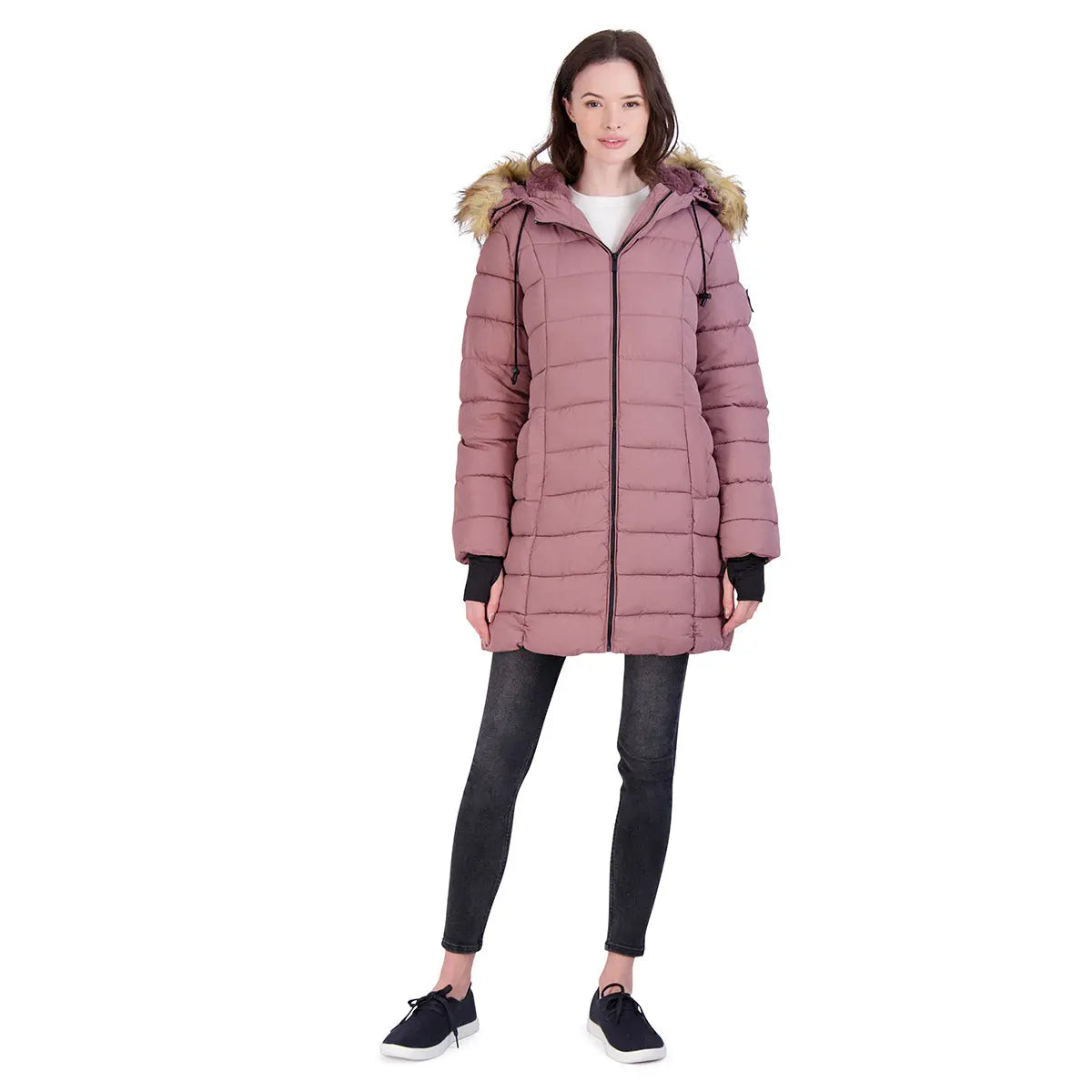 Steve Madden Women's Jacket with Faux Fur Hood Dusty Pink Puffer - Tophatter Daily Deals