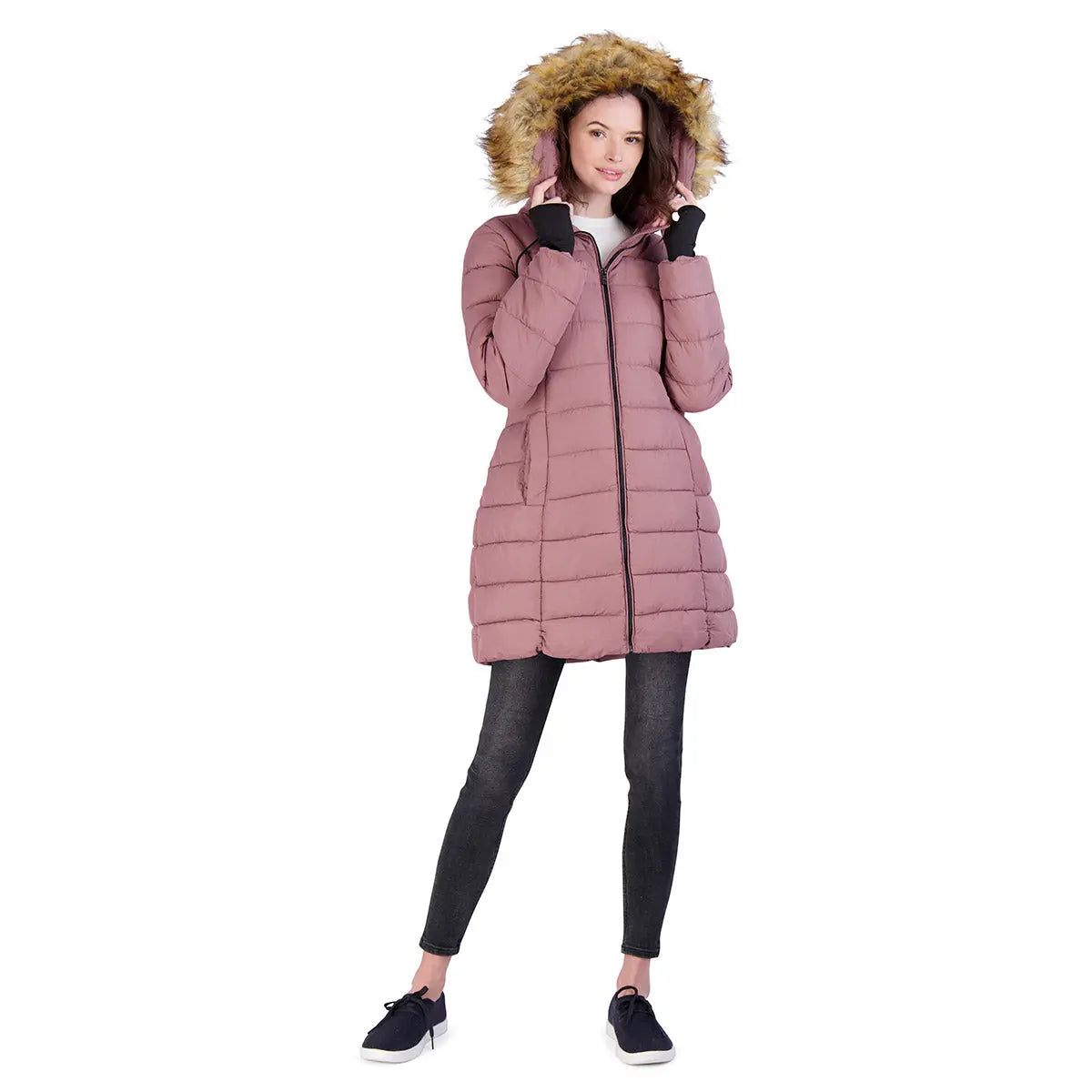 Steve Madden Women's Jacket with Faux Fur Hood Puffer - Tophatter Daily Deals
