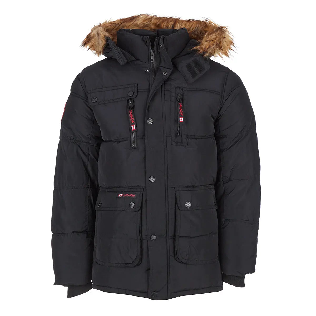 Canada Weather Gear Men's Fur Hooded Puffer Jacket Black Puffer - Tophatter Daily Deals